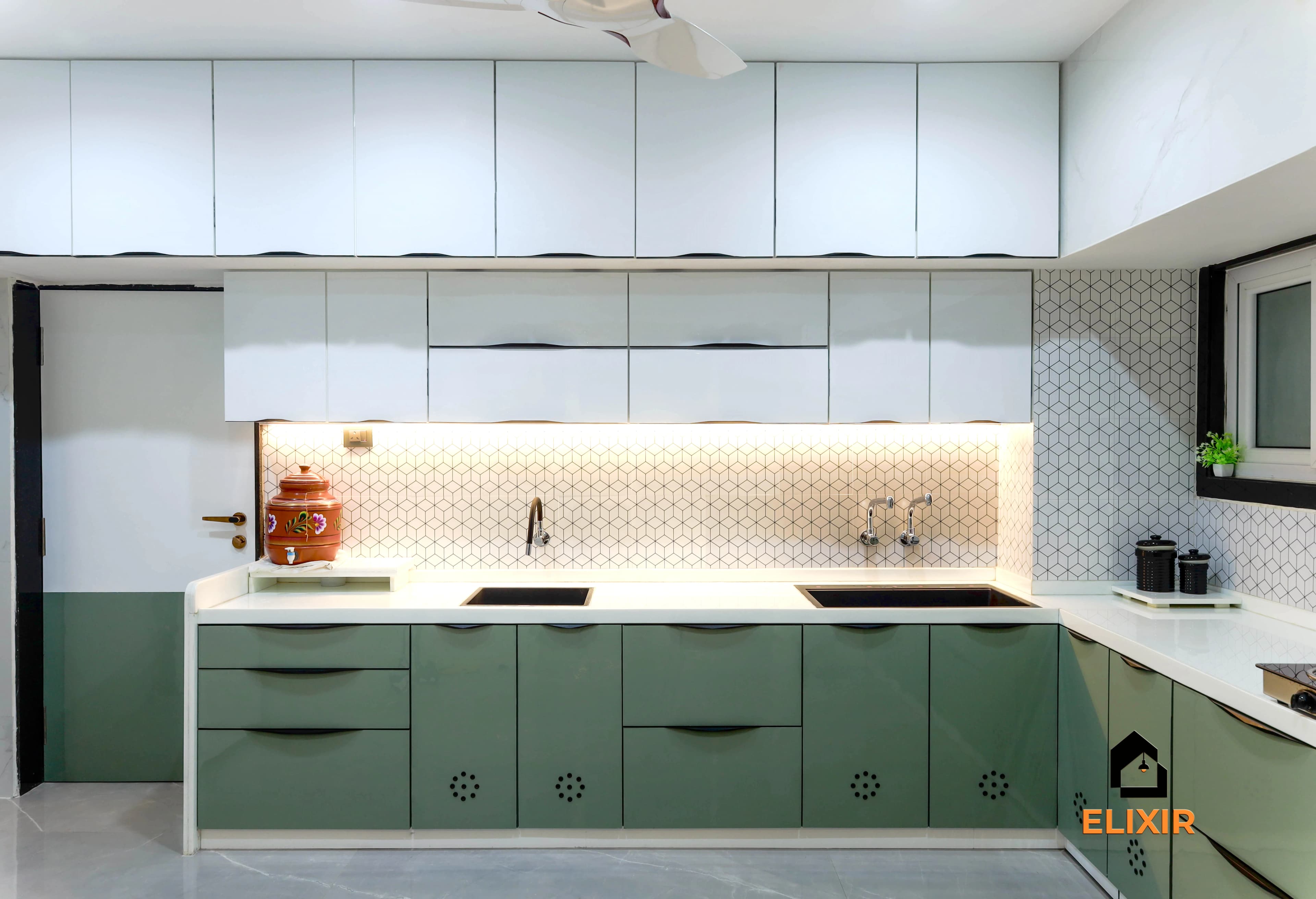 Modern living room interior design by Elixir Interiors Chennai
